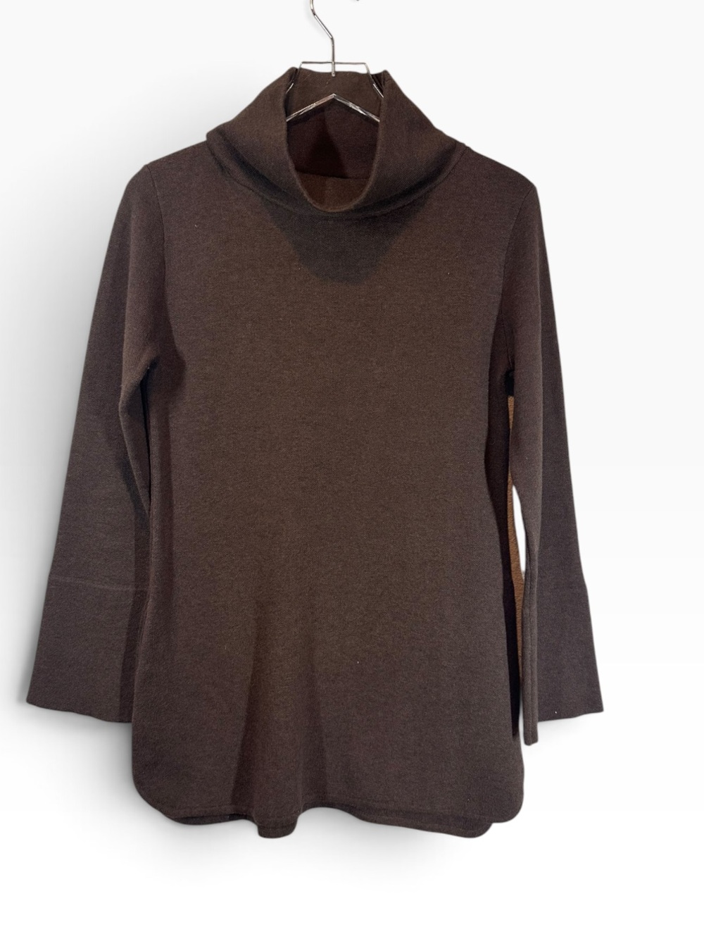 BURGESS Women's Small Brown Long Turtle Neck Sweater Tunic with Pockets